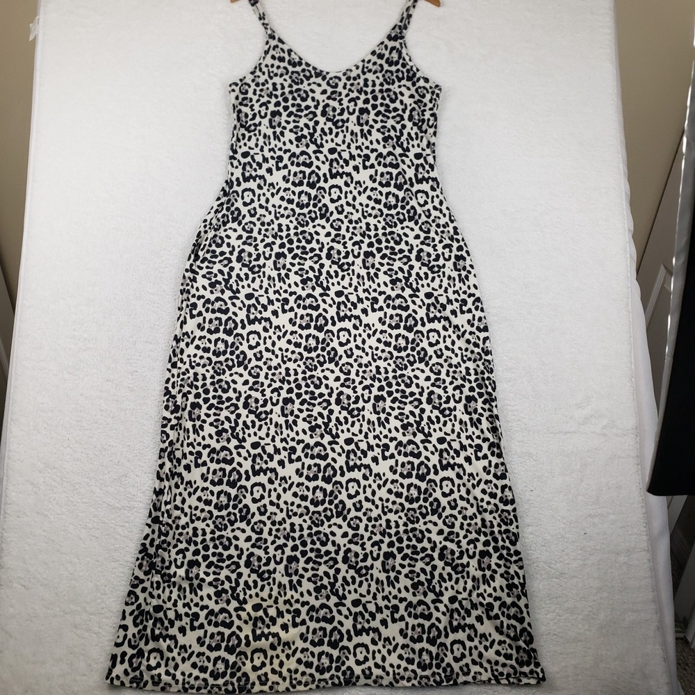 OURS Leopard Print Maxi Dress Black White Grey Sleeveless Pocket S Bodycon
